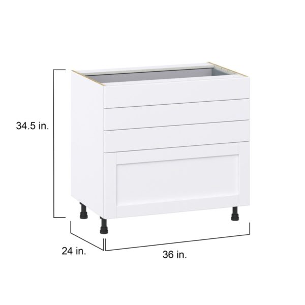 Dahlia Bright White  Shaker Assembled Base Cabinet with 4 Drawers (36 in. W x 34.5 in. H x 24 in. D)