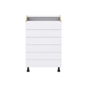 Dahlia Bright White  Shaker Assembled Base Cabinet with 6 Drawers (24 in. W x 34.5 in. H x 24 in. D)