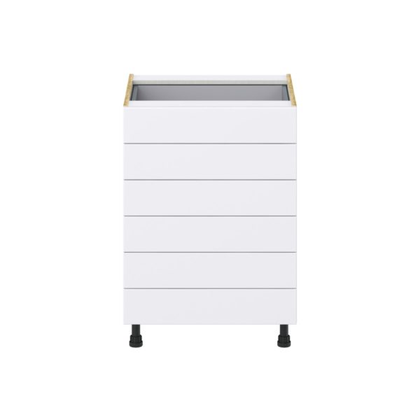 Dahlia Bright White  Shaker Assembled Base Cabinet with 6 Drawers (24 in. W x 34.5 in. H x 24 in. D)