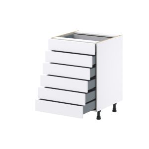 Dahlia Bright White  Shaker Assembled Base Cabinet with 6 Drawers (24 in. W x 34.5 in. H x 24 in. D)