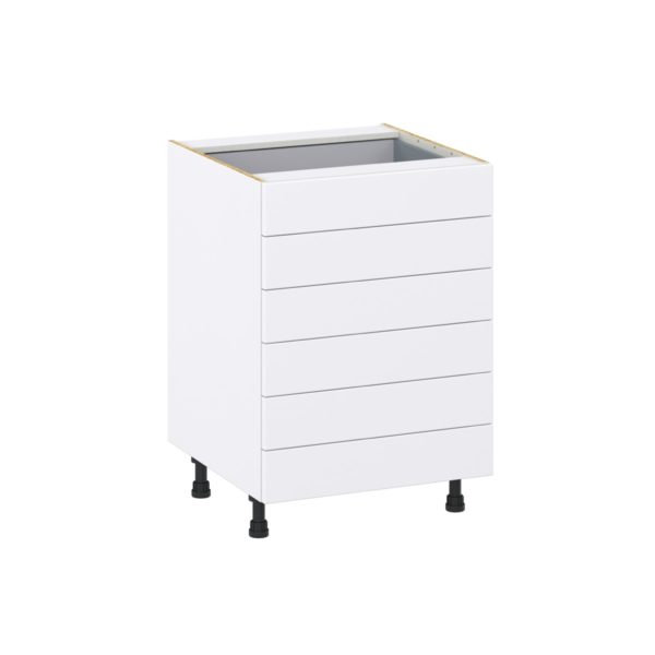 Dahlia Bright White  Shaker Assembled Base Cabinet with 6 Drawers (24 in. W x 34.5 in. H x 24 in. D)