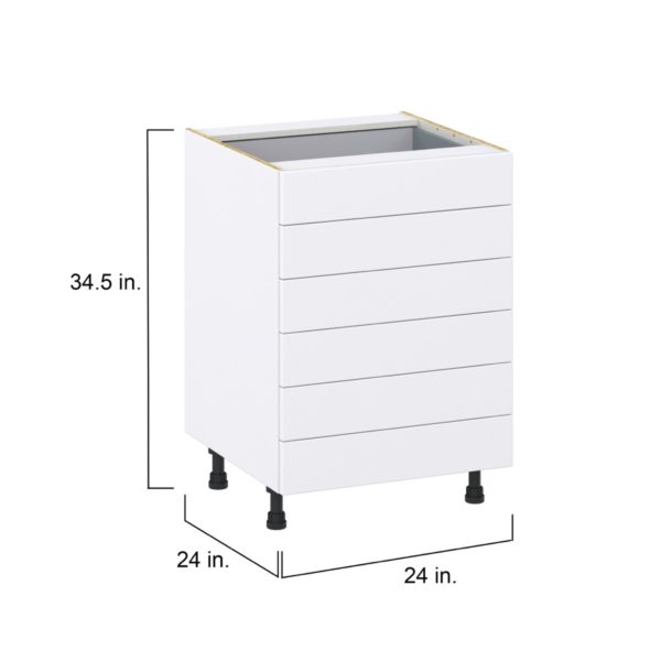 Dahlia Bright White  Shaker Assembled Base Cabinet with 6 Drawers (24 in. W x 34.5 in. H x 24 in. D)