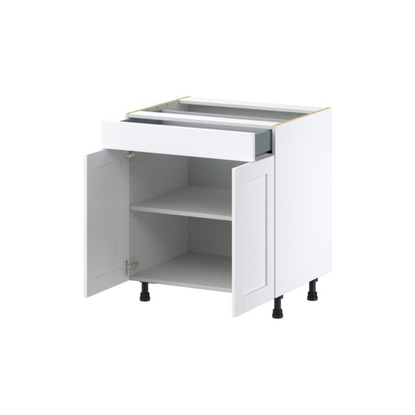 Dahlia Bright White  Shaker Assembled Base Cabinet with 2  Doors and a Drawer (30 in. W x 34.5 in. H x 24 in. D)