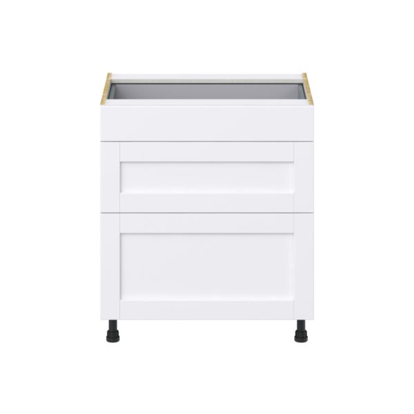 Dahlia Bright White  Shaker Assembled Base Cabinet with 3 Drawers (30 in. W x 34.5 in. H x 24 in. D)