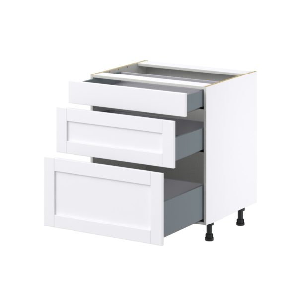 Dahlia Bright White  Shaker Assembled Base Cabinet with 3 Drawers (30 in. W x 34.5 in. H x 24 in. D)