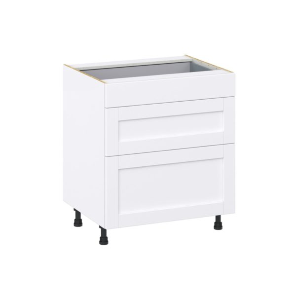 Dahlia Bright White  Shaker Assembled Base Cabinet with 3 Drawers (30 in. W x 34.5 in. H x 24 in. D)