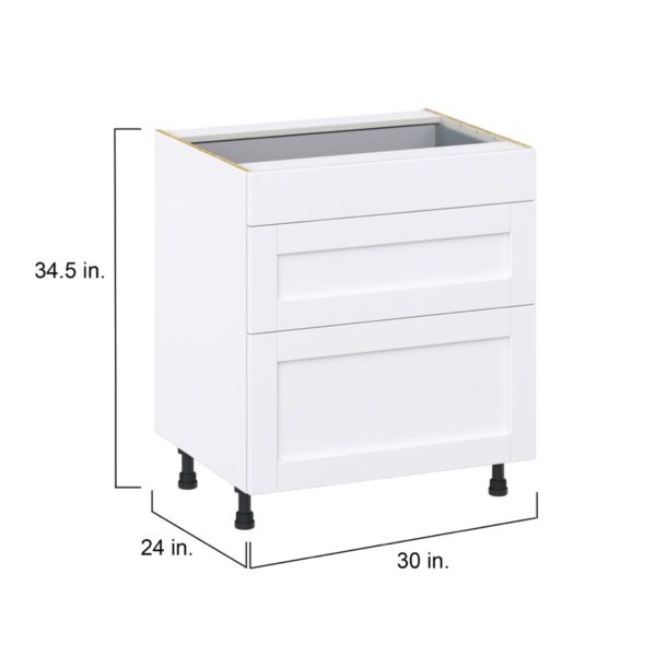 Dahlia Bright White  Shaker Assembled Base Cabinet with 3 Drawers (30 in. W x 34.5 in. H x 24 in. D)