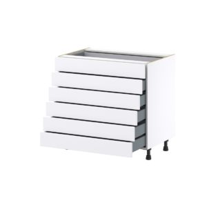 Dahlia Bright White  Shaker Assembled Base Cabinet with 6 Drawers (36 in. W x 34.5 in. H x 24 in. D)