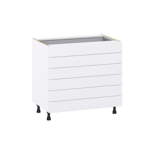 Dahlia Bright White  Shaker Assembled Base Cabinet with 6 Drawers (36 in. W x 34.5 in. H x 24 in. D)