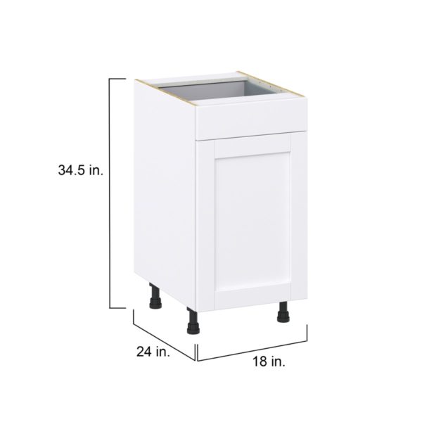 Dahlia Bright White  Shaker Assembled Base Cabinet with 1 Door and 1 Drawer (18 in. W x 34.5 in. H x 24 in. D)