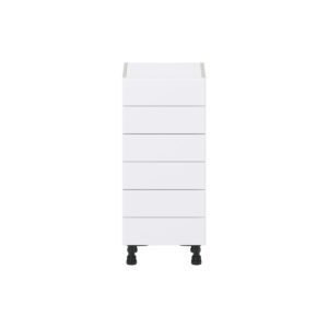 Dahlia Bright White  Shaker Assembled Shallow Base Cabinet with 6 Drawers (15 in. W x 34.5 in. H x 14 in. D)