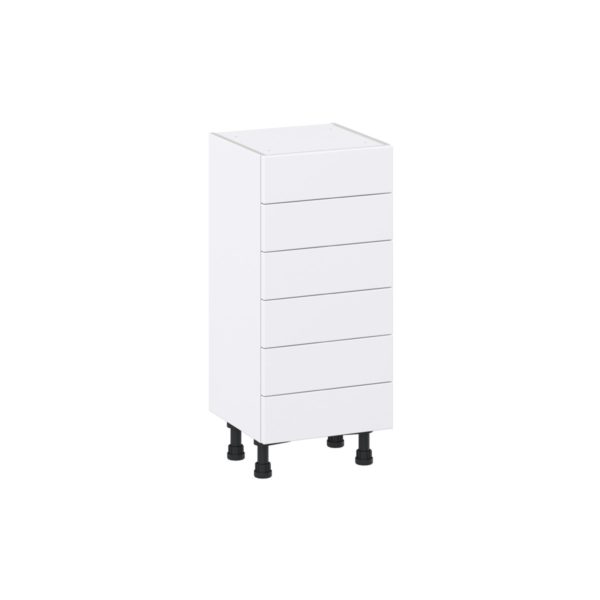 Dahlia Bright White  Shaker Assembled Shallow Base Cabinet with 6 Drawers (15 in. W x 34.5 in. H x 14 in. D)