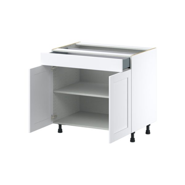 Dahlia Bright White  Shaker Assembled Base Cabinet with 2  Doors and 1 Drawer (36 in. W x 34.5 in. H x 24 in. D)