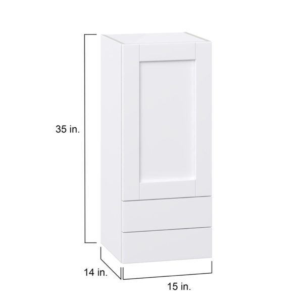 Dahlia Bright White  Shaker Assembled Wall  Cabinet with a Door and Two 5 in. Drawers (15 in. W x 35 in. H x 14 in. D)