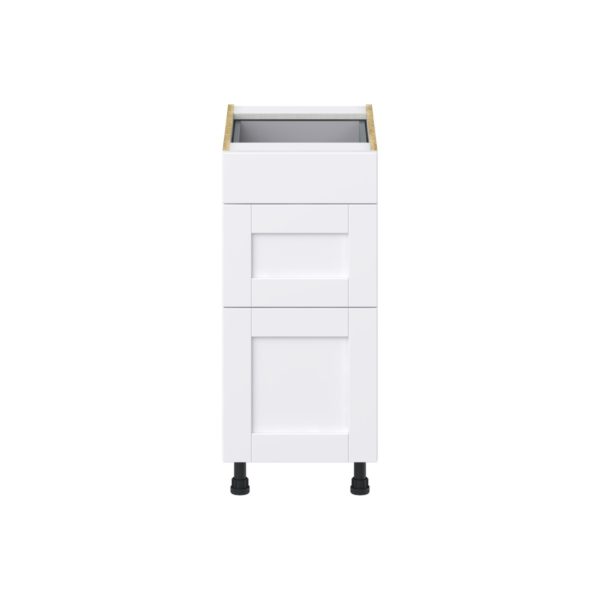 Dahlia Bright White  Shaker Assembled Base Cabinet with 3 Drawers (15 in. W x 34.5 in. H x 24 in. D)