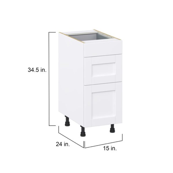 Dahlia Bright White  Shaker Assembled Base Cabinet with 3 Drawers (15 in. W x 34.5 in. H x 24 in. D)