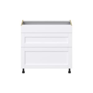 Dahlia Bright White  Shaker Assembled Base Cabinet with 3 Drawers (36 in. W x 34.5 in. H x 24 in. D)