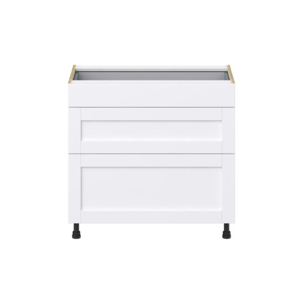 Dahlia Bright White  Shaker Assembled Base Cabinet with 3 Drawers (36 in. W x 34.5 in. H x 24 in. D)