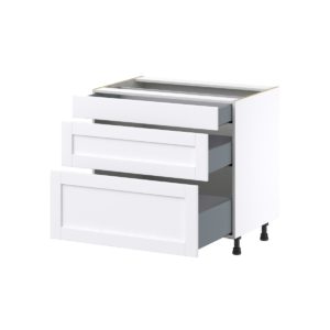 Dahlia Bright White  Shaker Assembled Base Cabinet with 3 Drawers (36 in. W x 34.5 in. H x 24 in. D)