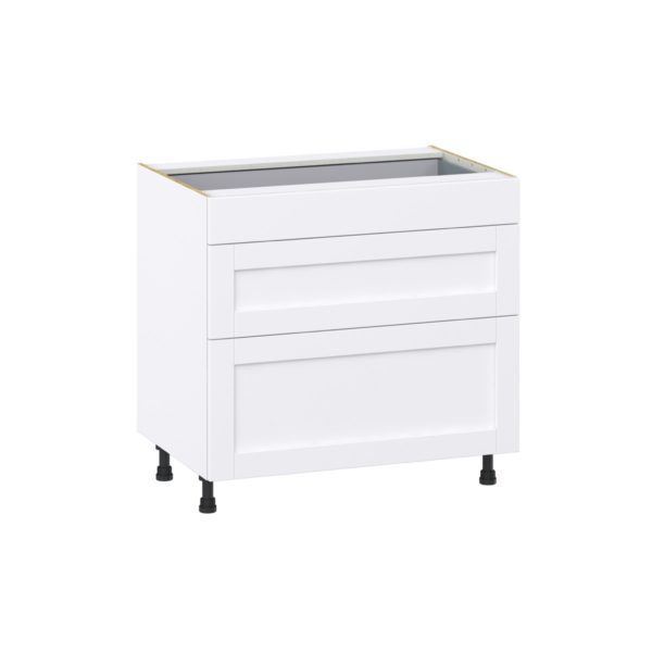 Dahlia Bright White  Shaker Assembled Base Cabinet with 3 Drawers (36 in. W x 34.5 in. H x 24 in. D)