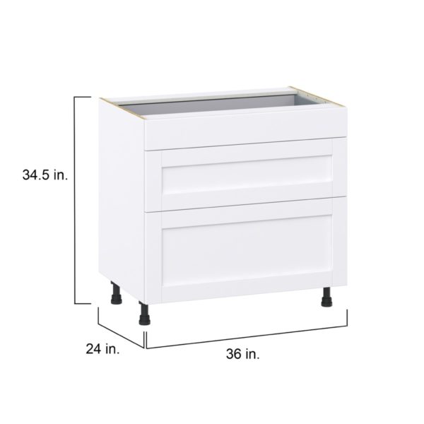 Dahlia Bright White  Shaker Assembled Base Cabinet with 3 Drawers (36 in. W x 34.5 in. H x 24 in. D)