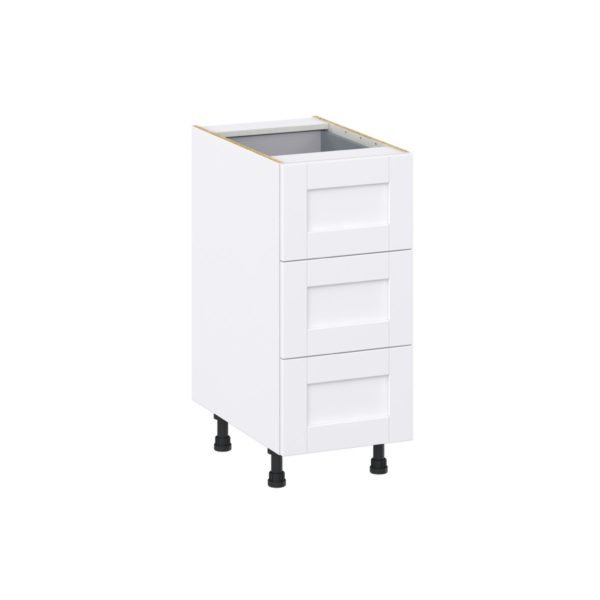 Dahlia Bright White  Shaker Assembled Base Cabinet with Three 10 in. Drawers and 1 Inner Drawer (15 in. W x 34.5 in. H x 24 in. D)