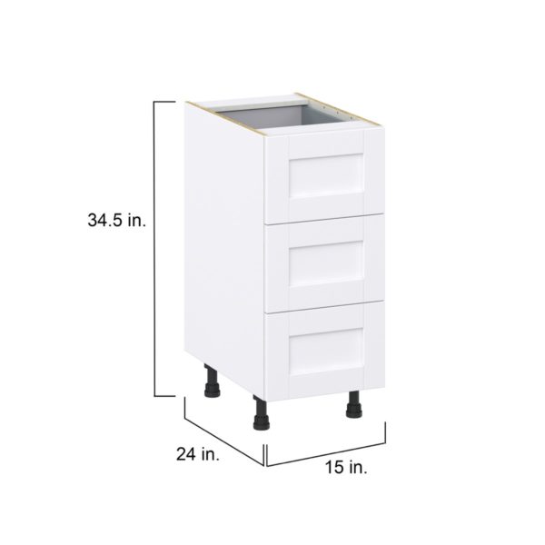 Dahlia Bright White  Shaker Assembled Base Cabinet with Three 10 in. Drawers and 1 Inner Drawer (15 in. W x 34.5 in. H x 24 in. D)