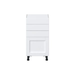 Dahlia Bright White  Shaker Assembled Shallow Base Cabinet with 1 Door and Three 5 In. Drawers (18 in. W x 34.5 in. H x 14 in. D)