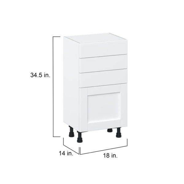 Dahlia Bright White  Shaker Assembled Shallow Base Cabinet with 1 Door and Three 5 In. Drawers (18 in. W x 34.5 in. H x 14 in. D)