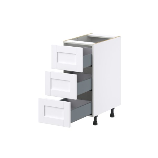 Dahlia Bright White  Shaker Assembled Base Cabinet with Three 10 in. Drawers (15 in. W x 34.5 in. H x 24 in. D)