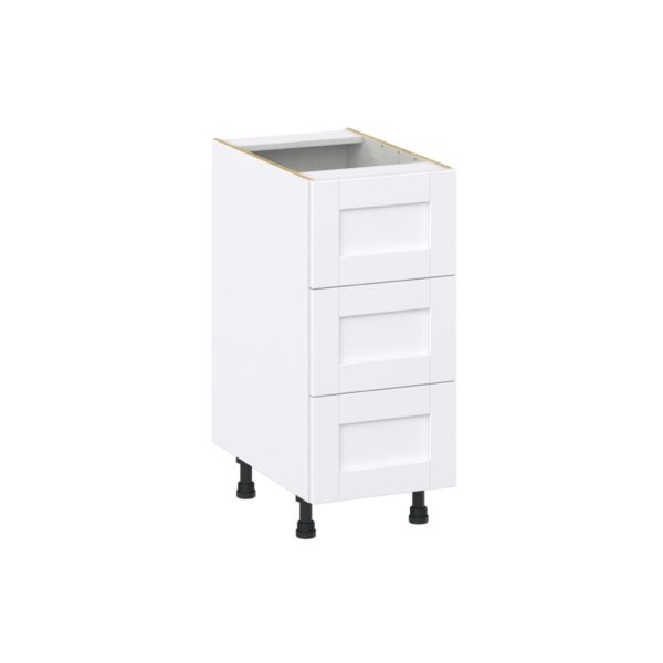 Dahlia Bright White  Shaker Assembled Base Cabinet with Three 10 in. Drawers (15 in. W x 34.5 in. H x 24 in. D)