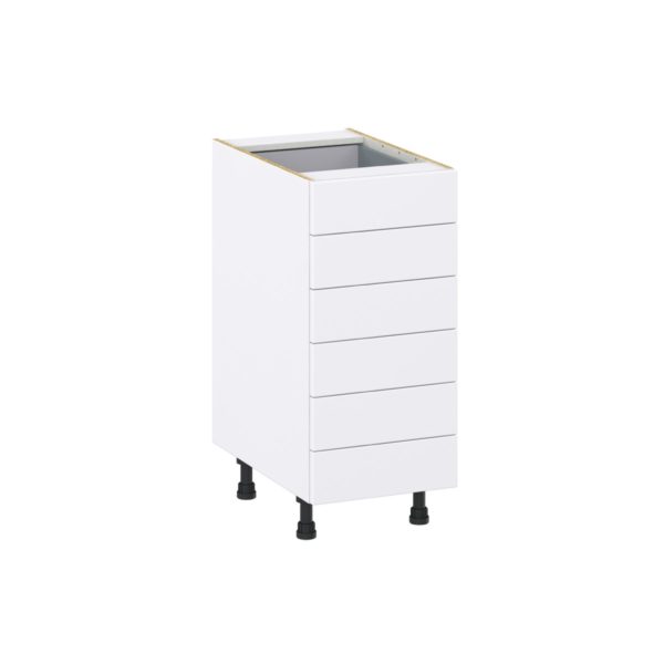 Dahlia Bright White  Shaker Assembled Base Cabinet with 6 Drawers (15 in. W x 34.5 in. H x 24 in. D)