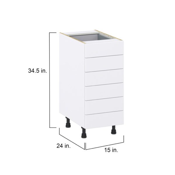 Dahlia Bright White  Shaker Assembled Base Cabinet with 6 Drawers (15 in. W x 34.5 in. H x 24 in. D)