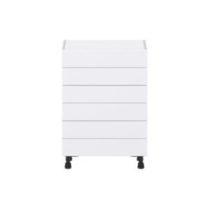 Dahlia Bright White  Shaker Assembled Shallow Base Cabinet with 6 Drawers (24 in. W x 34.5 in. H x 14 in. D)