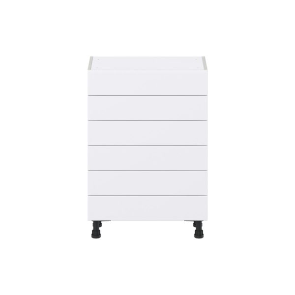 Dahlia Bright White  Shaker Assembled Shallow Base Cabinet with 6 Drawers (24 in. W x 34.5 in. H x 14 in. D)