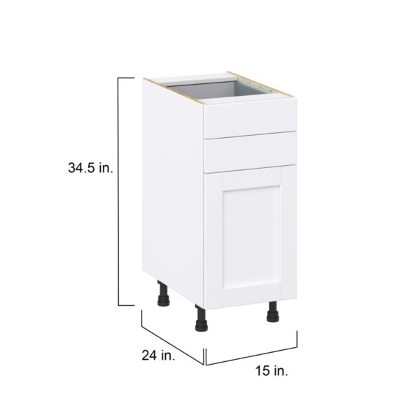 Dahlia Bright White  Shaker Assembled Base Cabinet with 1 Door and Two 5 in. Drawers (15 in. W x 34.5 in. H x 24 in. D)