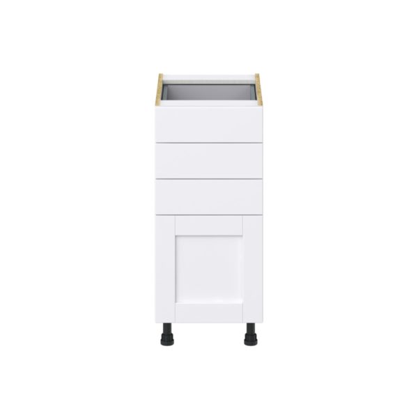 Dahlia Bright White  Shaker Assembled Base Cabinet with 4 Drawers (15 in. W x 34.5 in. H x 24 in. D)