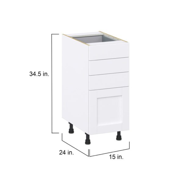 Dahlia Bright White  Shaker Assembled Base Cabinet with 4 Drawers (15 in. W x 34.5 in. H x 24 in. D)