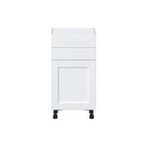 Dahlia Bright White  Shaker Assembled Shallow Base Cabinet with 1 Door and Two 10 in. Drawers (18 in. W x 34.5 in. H x 14 in. D)