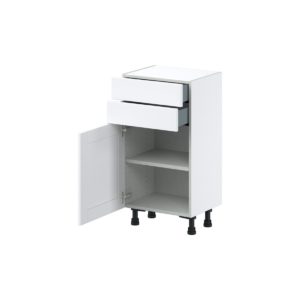 Dahlia Bright White  Shaker Assembled Shallow Base Cabinet with 1 Door and Two 10 in. Drawers (18 in. W x 34.5 in. H x 14 in. D)