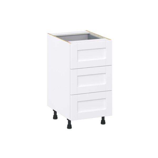 Dahlia Bright White  Shaker Assembled Base Cabinet with Three 10 in. Drawers and 1 Inner Drawer (18 in. W x 34.5 in. H x 24 in. D)