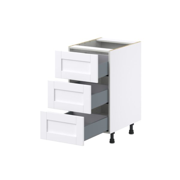 Dahlia Bright White  Shaker Assembled Base Cabinet with Three 10 in. Drawers (18 in. W x 34.5 in. H x 24 in. D)