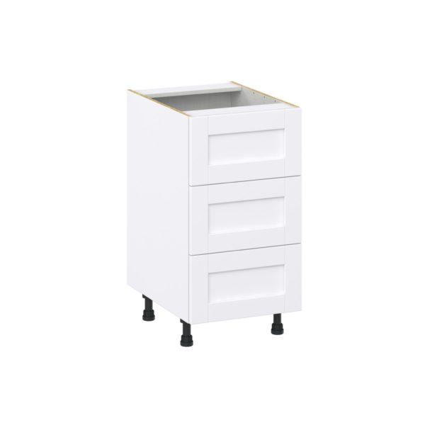 Dahlia Bright White  Shaker Assembled Base Cabinet with Three 10 in. Drawers (18 in. W x 34.5 in. H x 24 in. D)