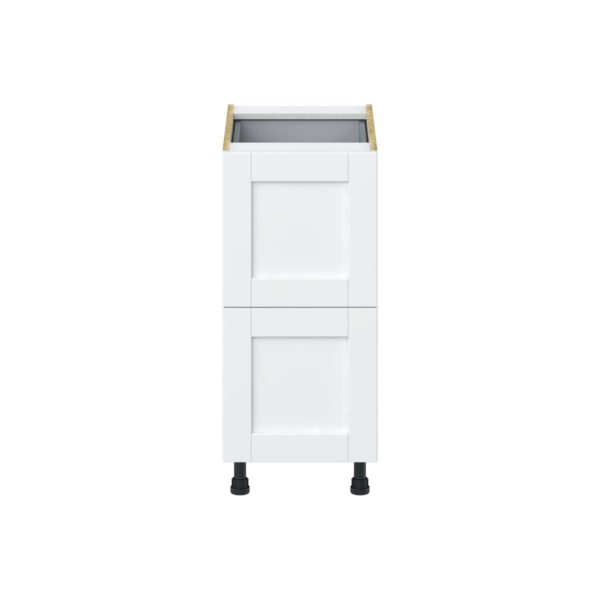 Dahlia Bright White  Shaker Assembled Base Cabinet with 2 Drawers and 1 Inner Drawer (15 in. W x 34.5 in. H x 24 in. D)