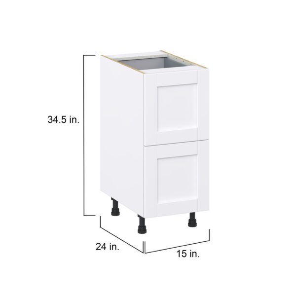 Dahlia Bright White  Shaker Assembled Base Cabinet with 2 Drawers and 1 Inner Drawer (15 in. W x 34.5 in. H x 24 in. D)