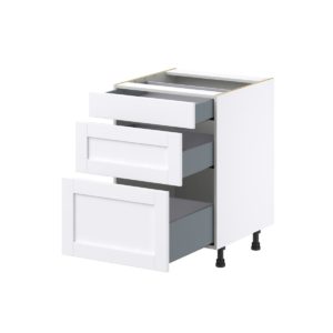 Dahlia Bright White  Shaker Assembled Base Cabinet with 3 Drawers (24 in. W x 34.5 in. H x 24 in. D)