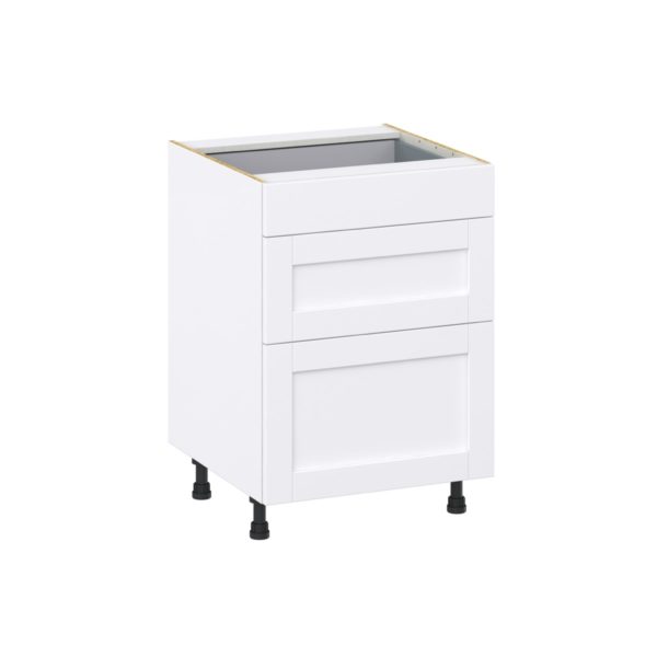 Dahlia Bright White  Shaker Assembled Base Cabinet with 3 Drawers (24 in. W x 34.5 in. H x 24 in. D)