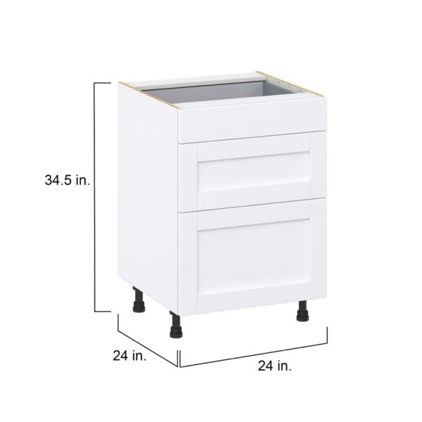 Dahlia Bright White  Shaker Assembled Base Cabinet with 3 Drawers (24 in. W x 34.5 in. H x 24 in. D)