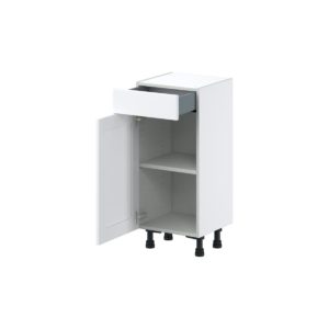 Dahlia Bright White  Shaker Assembled Shallow Base Cabinet with 1 Door and 1 Drawer (15 in. W x 34.5 in. H x 14 in. D)