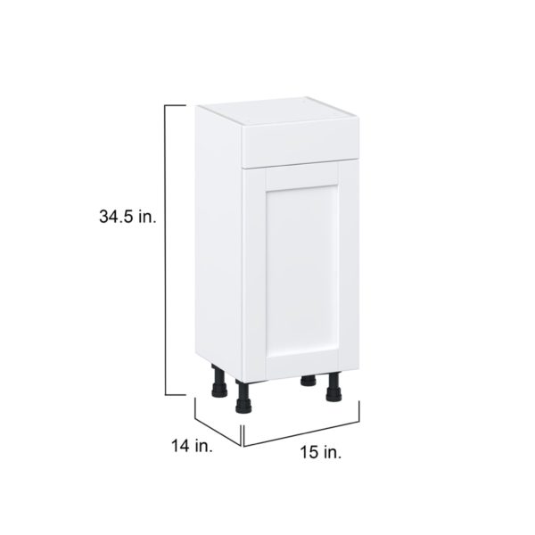 Dahlia Bright White  Shaker Assembled Shallow Base Cabinet with 1 Door and 1 Drawer (15 in. W x 34.5 in. H x 14 in. D)